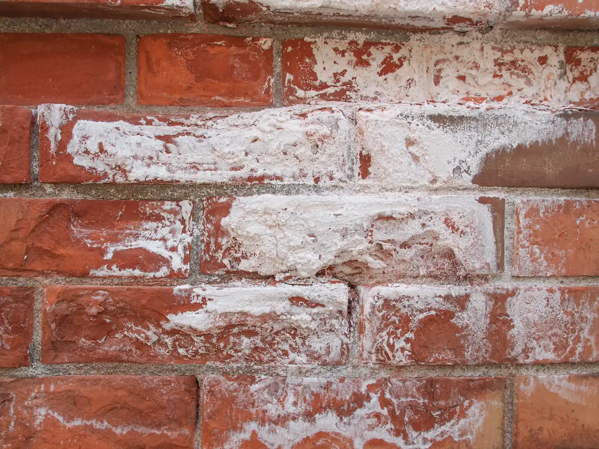 Traitement humidité mur Armentières : briques rouges couvertes de salpêtre blanc sur une maison ancienne du Nord 59280